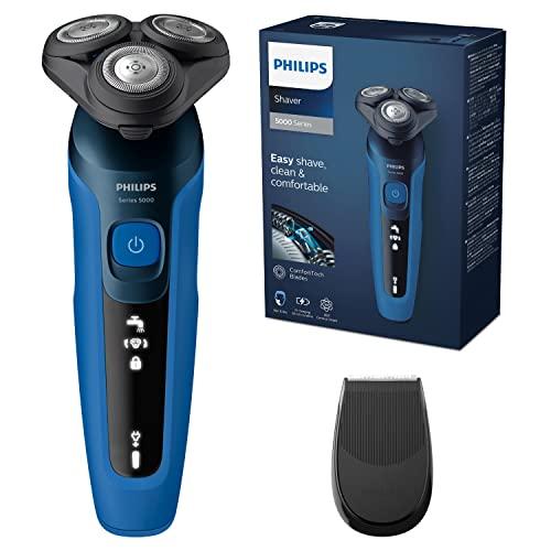 51% DESCUENTO Philips Serie 5000 Afeitadora Eléctrica Hombre, Máquina de Afeitar Barba con recortadora, 27 cuchillas, Cabezal flexible 360º, 50min de uso, En Seco y Húmedo, Recargable, Funda, S5466/18, Azul Negro