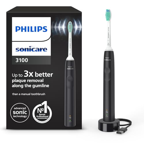40% DESCUENTO Philips Sonicare serie 3100, cepillo dental eléctrico, cepillo dental sónico, sensor de presión y temporizador, negro, HX3671/14