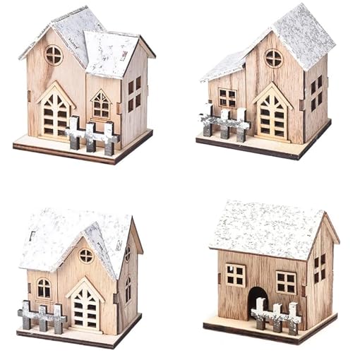 28% DESCUENTO Kraeoke Casa de Navidad Decorativa 4 Piezas casa de Madera iluminada LED iluminación decoración de Navidad
