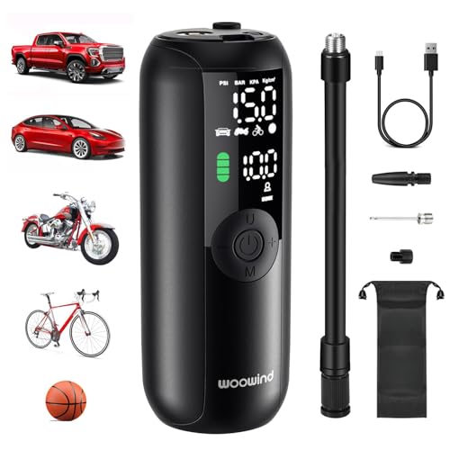 47% DESCUENTO Woowind LP1 Compresor Aire Portatil, 150PSI, Inflador Ruedas Coche Recargable, Hinchador Electrico para El Coche, Moto, Scooter, Bicicleta, Balones