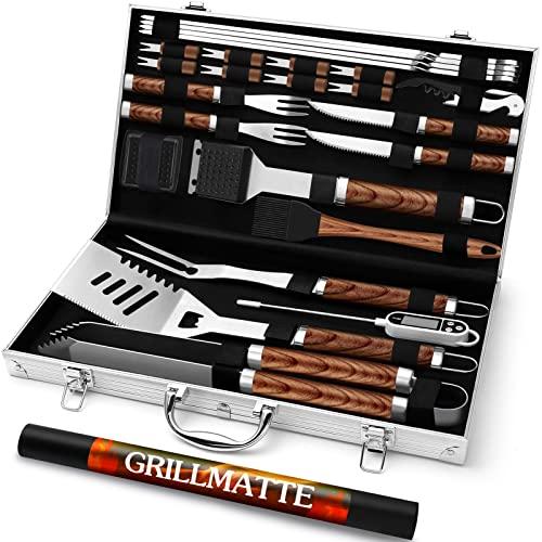 20% DESCUENTO Grilliance Kit de Accesorios para Barbacoa de Acero Inoxidable de 26 Piezas, Juego de Herramientas para Parrilla Resistente con Estuche de Aluminio, Utensilios para Barbacoa para Hombres, marrón