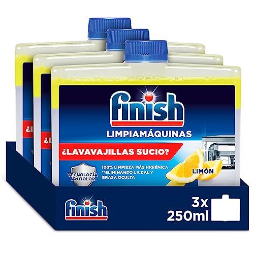 28% DESCUENTO Finish Limpiamáquinas, Limpieza higiénica para el lavavajillas contra el mal olor, la cal y la grasa, Multicolor, 250 ml x 3 Limón