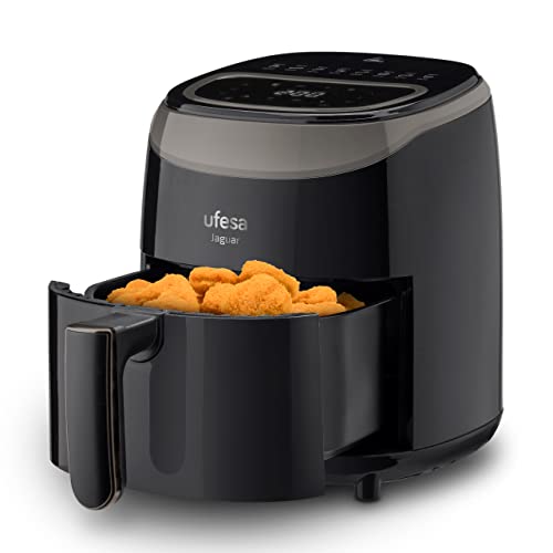 48% DESCUENTO Ufesa Jaguar Freidora de Aire sin Aceite de 3.5L, 8 Programas, 1200W, Digital, Temporizador, Temperatura 80ºC 200ºC, Sin BPA ni PFOA, Cubeta y Bandeja Anti Adherentes, Exclusivo Amazon