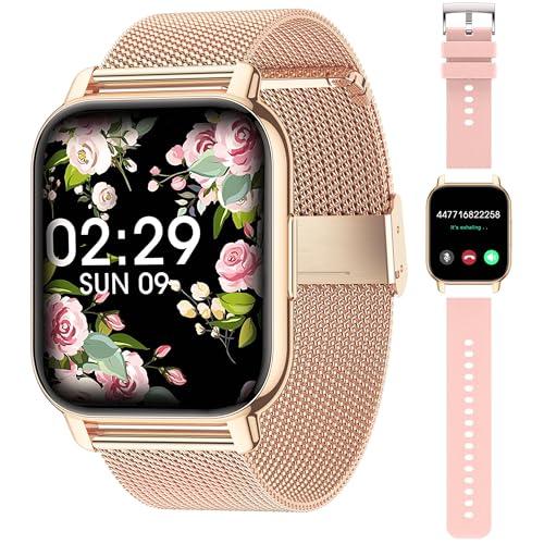 26% DESCUENTO Popglory Reloj Inteligente Mujer con Llamadas y Asistente Voz, Smartwatch Mujer 2 Correas, Pulsera Actividad Presión Arterial Ritmo Cardíaco Oxígeno Sanguíneo