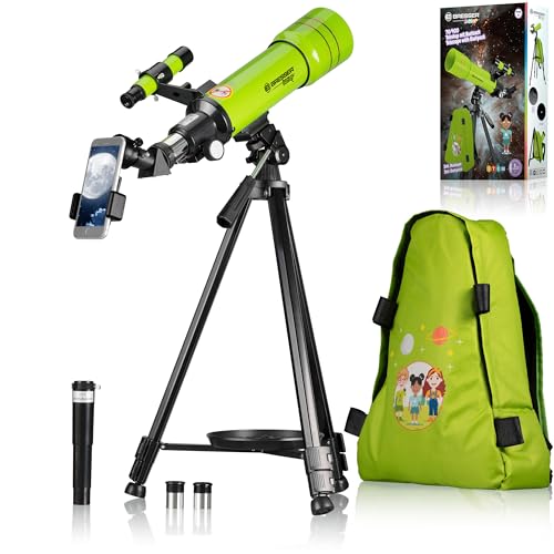 32% DESCUENTO Bresser telescopio astronómico Refractor de Viaje para niños y Principiantes 70/400 Montura AZ con trípode, Adaptador para móvil, Mochila Verde