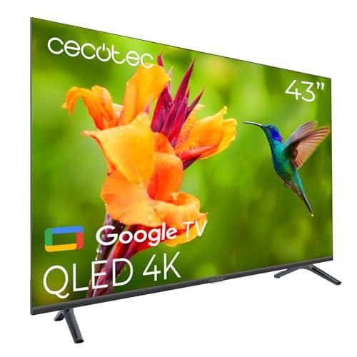 24% DESCUENTO Cecotec Smart TV, Televisor QLED de 43 Pulgadas Resolución 4K UHD V4 Series VQU40043. Google TV, Dolby Vision&Atmos, VRR, HDMI 2.1, USB 3.0, HDR10, 16 GB ROM, Google Voice Assitant, Chromecast