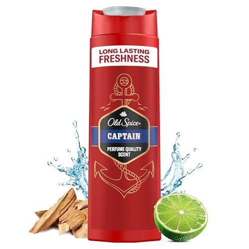 Old Spice Captain Gel de ducha y champú para hombres, 3 en 1, limpieza facial de pelo corporal, larga duración, fresca, 250 ml