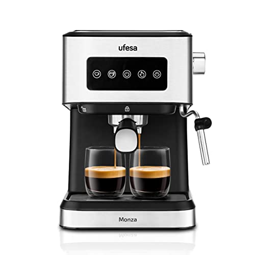 51% DESCUENTO Ufesa Monza Cafetera Espresso y Capuccino de 20 Bares, Panel Táctil Digital, Vaporizador Orientable, Café Molido o Monodosis ESE, Función Calienta Tazas, 1050W, Depósito 1.5L