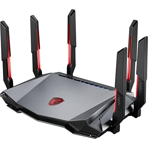 51% DESCUENTO MSI RadiX AXE6600 WiFi 6E Router Tres Bandas WLAN Rápida de hasta 6600 Mbps (6GHz, 5GHz, 2.4GHz Wireless), AI QoS Priority, MU MIMO, Beamforming, WPA3, 2.5G WAN/LAN & 4 x 1G LAN Ports RGB