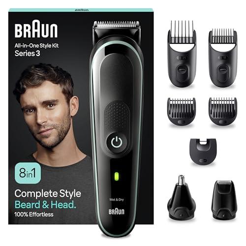 29% DESCUENTO Braun Recortadora de Barba Series 3, Máquina Cortar Pelo, Máquina de afeitar, Cortapelos Hombre Kit 8 En 1 Para Barba, Pelos y Mucho Más, MGK3441
