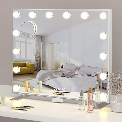 27% DESCUENTO ADDCOLOR Hollywood Espejo Maquillaje con Luz, Espejo Pared con USB Puerto de Carga y eléfono Soporte, 14 Bombillas LED y 3 Modos de Iluminación Ajustables Espejo Grande (60x18x52,3 cm)