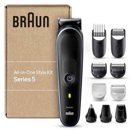 50% DESCUENTO Braun Recortadora de Barba Series 5 Máquina Cortar Pelo, Máquina de afeitar, Cortapelos Hombre, Kit 10 En 1 Para Barba, Pelo, Depilación Masculina, MGK5445