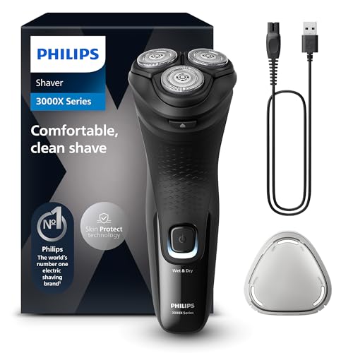 22% DESCUENTO Philips Serie X3000 Afeitadora Eléctrica Hombre, Máquina de Afeitar Barba con Cortapatillas, 27 cuchillas, Cuida la piel, 40min de uso, En Seco y Húmedo, Recargable, X3001/00, Negro
