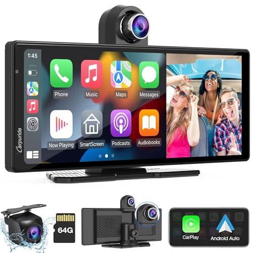 31% DESCUENTO Carpuride W903 Carplay Inalámbrico Portátil&Android Auto con Dash CAM Pantalla HD IPS de 9,3, Cámara Frontal&Trasera 4K, Grabación Bucle, Bluetooth, Mirror Link, GPS, Siri, Montado el Tablero