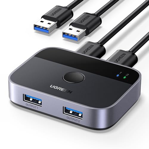 30% DESCUENTO UGREEN Switch USB 3.0 5Gbps KVM Switch 2 Puertos USB para 2 PC Switch USB 2 Entradas 2 Salidas Aluminio para Teclado Ratón Llave USB Disco Duro Externo Impresora Escáner 2 Cables USB A 3.0 Incluidos
