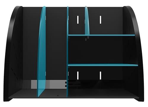 Exacompta Ref. 394505D Organizador de escritorio, organizador NeoDeco, accesorio de escritorio multifuncional 6 compartimentos A4, A5, A6 vertical/atendido Prof 36 x 29,5 x 6 cm, negro/azul pato