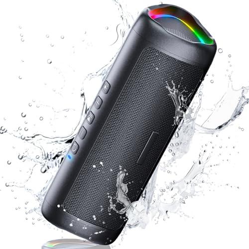 UOHHBOE Altavoz Inalámbrico Portátil 5.3 Altavoz Inalámbrico TWS con LED RGB Tipo C IPX5 Impermeable Dura 24 Horas 30 Metros HD Estéreo Cordón de Llamada Manos Libres para Fiesta Viajes Exterior