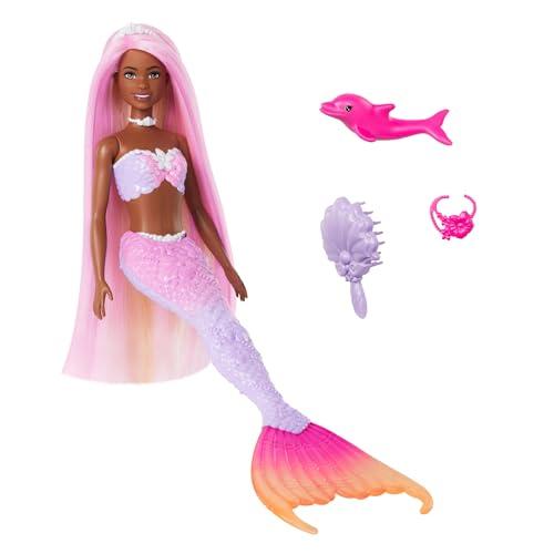 45% DESCUENTO Barbie Muñeca sirena Brooklyn que cambia de color con el agua con accesorios de moda y delfín, serie Un toque de magia, juguete +3 años (Mattel HRP98)