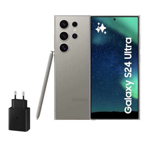 40% DESCUENTO Samsung Galaxy S24 Ultra y Cargador 45W, Teléfono Móvil con IA, Smartphone Android, 12 GB RAM, 256 GB Almacenamiento, Cámara 200MP, S Pen, Batería Larga Duración, Gris Titanium (Versión Española)