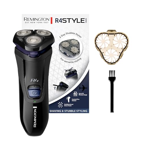 Remington Afeitadora Rotativa Style Series con Accesorio para Barba de Pocos Días Máquina de Afeitar Inalámbrica, Sin Cable, Cabezal Pivotante, Cortapatillas, Autonomía 40 min. R4002