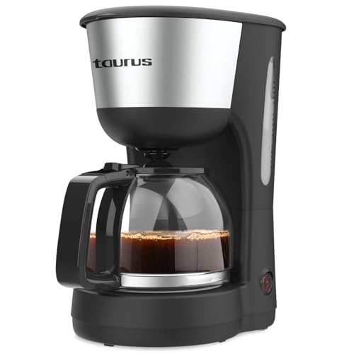 45% DESCUENTO Taurus Cafetera de Goteo Verona Inox | 1000W | 12 Tazas | Pure Coffee Technology | Filtro Reutilizable y Extraíble | Jarra de Cristal | Acabados en Acero Inoxidable | Placa Calefactora | Auto Off