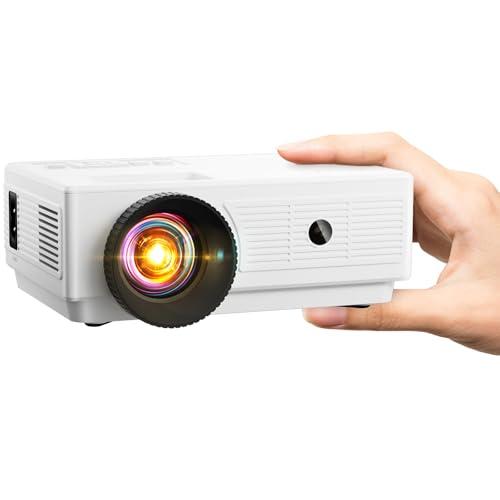Konsoefuly Mini Proyector Portátil Proyector de Video 1080P, 15000 Lux, Bluetooth, Keystone ±30°, Zoom 50%, Proyector de Cine Compatible con iOS/Tablet/Laptop/PC/TV Stick/USB/DVD