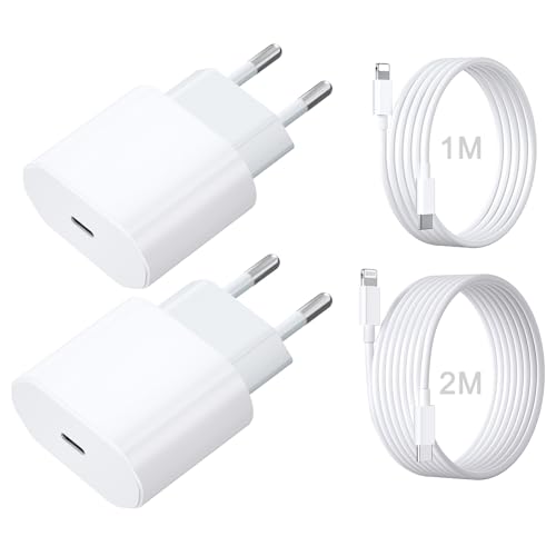 Cargador USB C Dual de 20W con Cable iPhone de 2M + Cable Cargador iPhone de 1M, Cargador iPhone Carga Rapida para iPhone 14/13/ 12/11/ X/ 8/7/ Pad