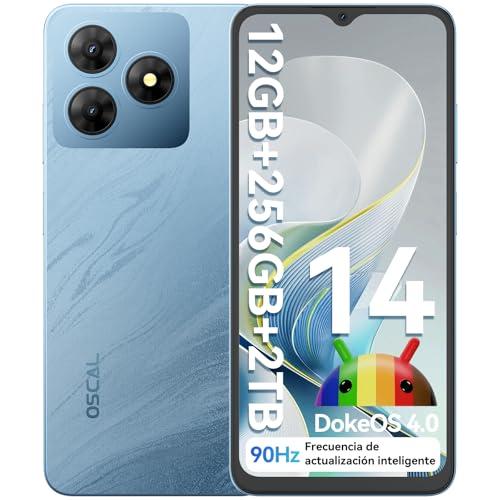 OSCAL Flat 2 Movil Android 14, Moviles Ofertas 256GB+12GB, 6.56 Pulgadas HD+ 90Hz Telefono Movil, 5000mAh Batería, Cámara 13MP+5MP, 4G Dual SIM, Octa Core/OTG/GPS/Face ID