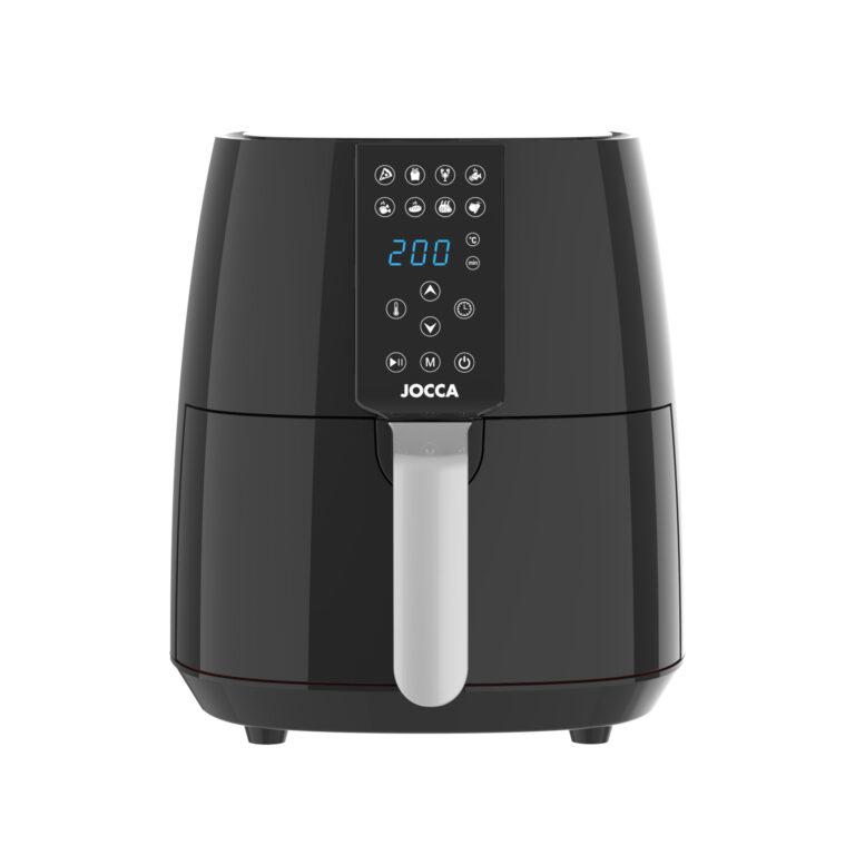 Freidora digital Jocca de aire caliente con 3.8 litros de capacidad, 1450W de potencia, pantalla táctil LCD, 8 programas preestablecidos, temporizador hasta 60 minutos, protección contra el sobrecalentamiento y libre de BPA y PFOA | Miravia