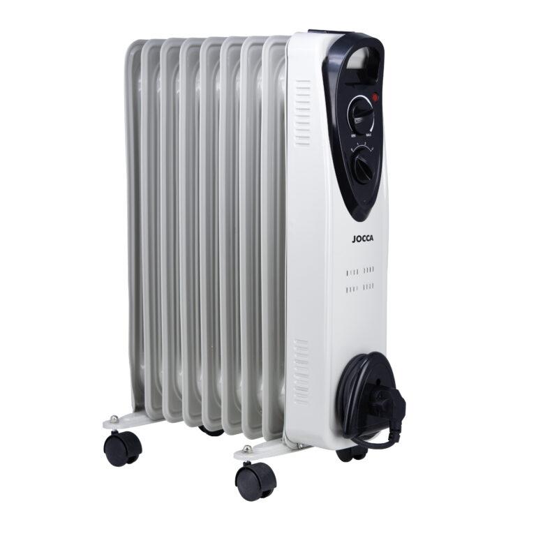 Radiador de aceite Jocca: no necesita instalación, silencioso, desprende un calor homogéneo, suave y progresivo, termostato regulable con 3 niveles de potencia, protección contra sobrecalentamiento, 4 ruedas , asa y recoge cable para fácil traslado | Miravia