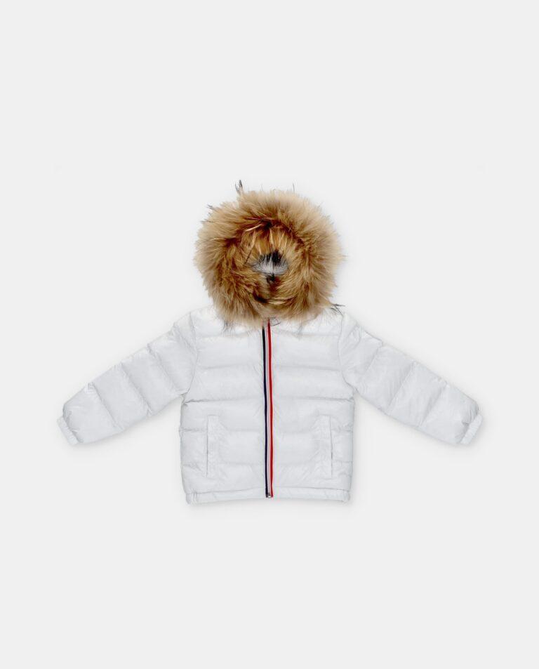 Abrigo de bebé niño plumífero con capucha y pelo natural en blanco · Martín Aranda · El Corte Inglés