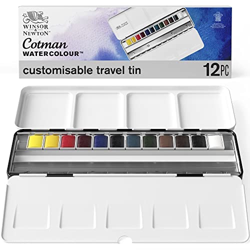 34% DESCUENTO Winsor & Newton acuarela Cotman Caja de acuarela Blue Box set de 12 medio godets, colores surtidos