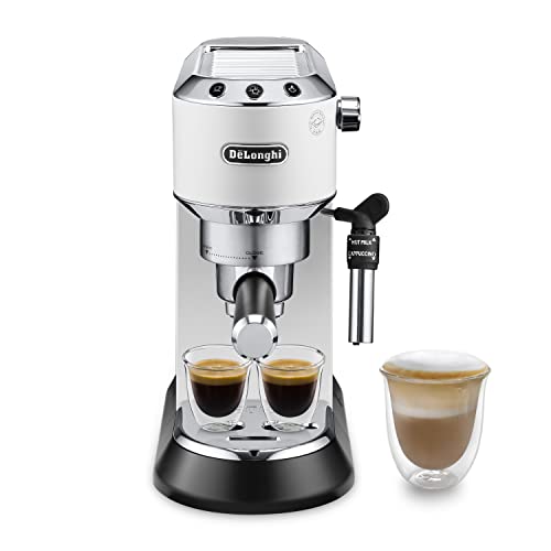 45% DESCUENTO De’Longhi Dedica Cafetera de Bomba de Acero Inoxidable para Café Molido o Monodosis, Cafetera para Espresso y Cappuccino, Depósito de 1.3 Litros, Sistema Anti goteo, EC685.W, Blanco