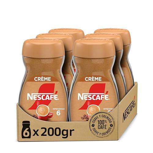 NESCAFÉ CRÈME aroma y sabor, café soluble con crema, frasco de vidrio, Pack de 6 x 200 g