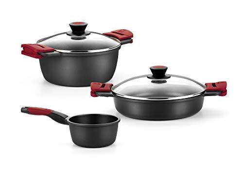 56% DESCUENTO BRA Premiere Batería De Cocina De 3 Piezas De Aluminio Fundido con Antiadherente, fudido, Rojo