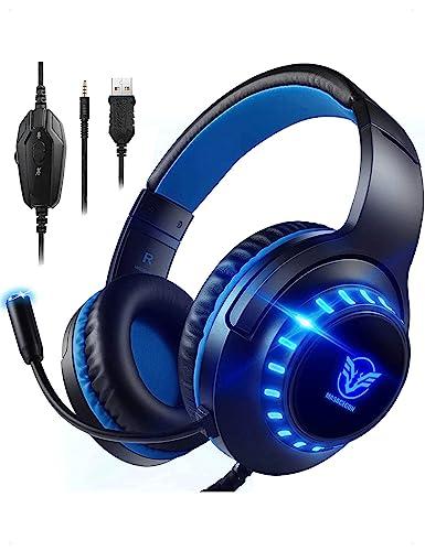 40% DESCUENTO Pacrate Cascos Gaming para PS4/PS5/Xbox One/Nintendo Switch/PC, Auriculares Gaming con Microfono Cascos PS4, Cascos Gamer, Azul