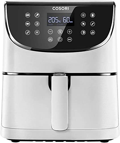 53% DESCUENTO COSORI Freidora de Aire Duradera 5,5L Air Fryer 1700W, Tecnología Rapid Air, 55% Menos Energía, 13 Automáticos Modos,Uso Fácil, LED Panel Táctil, Acero Inox Interior, Hasta 205ºC y 60 Min, Blanca
