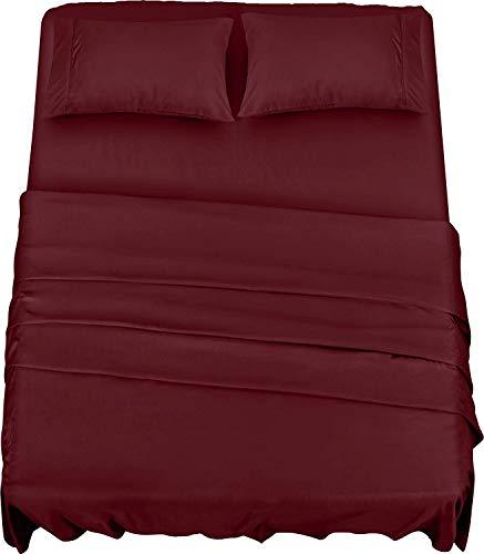 22% DESCUENTO Utopia Bedding Juego de Sabanas 4 Piezas 150×200 Poliéster Microfibra Cepillada Sábana Bajera, Sábana Plana y 2 Fundas de Almohada 50×75 (Cama 150, Burdeos)