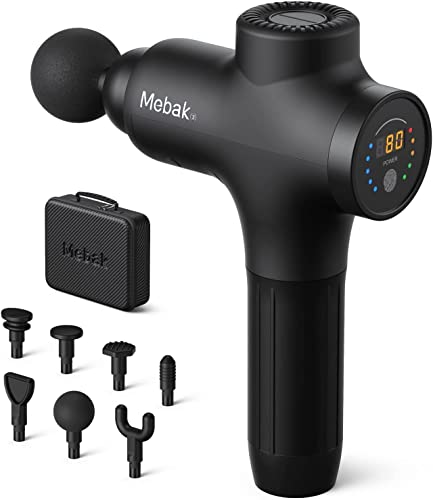 21% DESCUENTO Mebak 3 Pistola de Masaje Muscular Profesional Massage Gun Masajeadora Eléctrico Percusión Tejido Profundo Atleta Alivio del Dolor Corporal Silenciosa Pantalla LCD 7 Cabeza 5 Velocida Amplitud 12mm