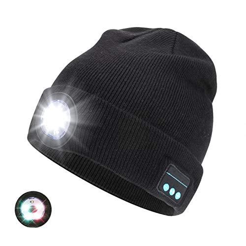 72% DESCUENTO Achort LED Iluminado Bluetooth Beanie Cap USB Recargable inalámbrico Running Hat LED Lámpara de luz Uso Gorra de Punto Invierno con música y Llamadas para Esquiar Senderismo (Negro)