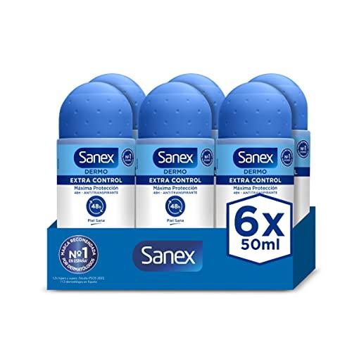 29% DESCUENTO Sanex Dermo Extra Control Desodorante Roll On, Pack 6 Uds x 50 ml, Desodorante Antitranspirante, hasta 48H de Protección Contra el Sudor y el Olor, Restaura el pH Natural de la Piel