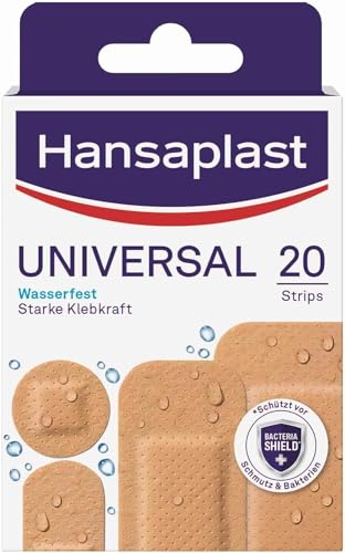 BUENA OFERTA 33% DESCUENTO Hansaplast Tiritas universales (20 tiras), resistentes a la suciedad y al agua, juego de tiritas con fuerte fuerza adhesiva y protector bacteriano