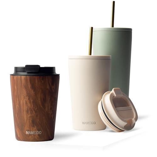 30% DESCUENTO MAMEIDO Termo Cafe 350ml Vaso Termico Antigoteo, Taza Termica acero inox sin BPA, Vaso Termo Cafe para llevar (Oak Wood, 0,35l)