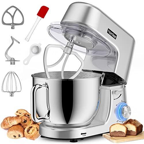 Homlee Batidora Amasadora 1800W Bajo Ruido Amasadora de Pan,con Bol de Acero inoxidable de 7.2 L,Amasador,Batidor,Varillas y Protección Para Salpicaduras 6 Velocidades Repostería Profesional
