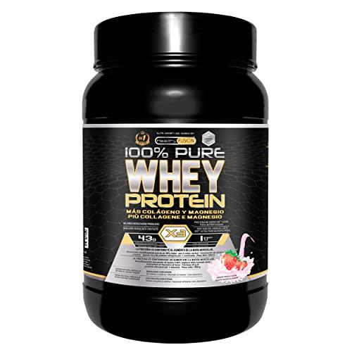 20% DESCUENTO Healthy Fusion Whey Protein | Proteína pura con Colágeno + Magnesio | Tonifica y aumenta la masa muscular | Mejora tus entrenamientos | 1000g (Fresa)