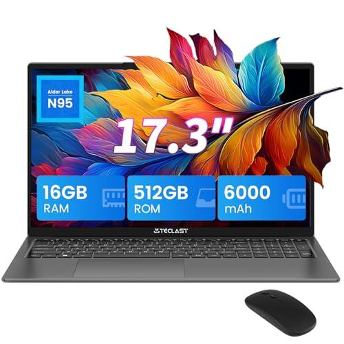 TECLAST F17Plus Portatil 17,3 Pulgadas N95 (hasta 3,4 GHz),Ordenador Portatil 16GB DDR4 512GB SSD,Ratón Incluido,Computadora Portatil Teclado Retroiluminado,Expansión 1TB Laptop,Portátil HDMI,Tipo C