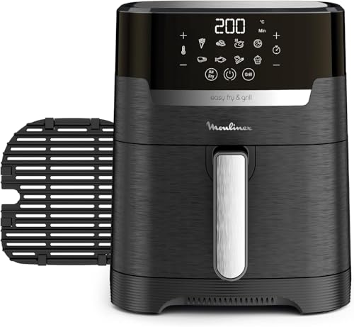 61% DESCUENTO Moulinex Easy Fry & Grill 4.2L EZ5058 Freidora de Aire Sin Aceite 2 en 1 para Freír o a la Parrilla, Pantalla Digital Táctil, 8 Programas para Comidas Sanas, App 125 recetas, Negro, hasta 6 personas