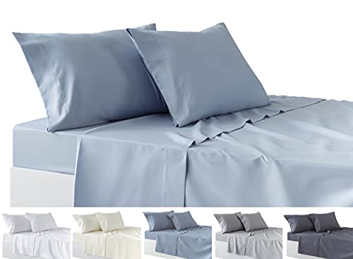 26% DESCUENTO Todocama – Juego de Sábanas de 4 Piezas – Sábana Bajera Ajustable – Encimera   Dos Fundas de Almohada de 50x80cm. (Cama 180 180×190/200 cm, Azul Claro)