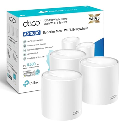 TP Link Deco X50 (3 Pack) Sistema WiFi 6 AI Mesh, AX3000 Doble Banda 2.4 GHz/5 GHz, Cobertura hasta 600 m2, 3X Puertos GigabIt por Unidad, Banda 160MHz Canal, ODFMA, 1024QAM, Color blanco