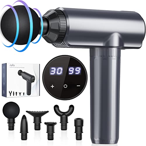 20% DESCUENTO Pistola de Masaje Muscular, Pistola Masajeadora Muscular de Tejido Profundo Lefity con 30 Velocidades, y 6 Cabezales de Masaje, con Pantalla LCD para Aliviar el Dolor Muscular (Gris)